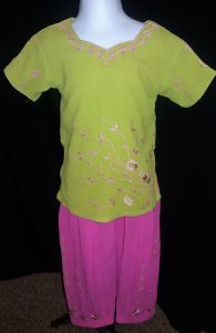 Kids Costumes to Hire - Indian - Green top & Pink pants - Girl